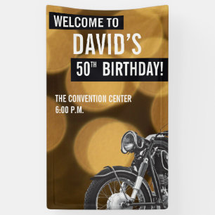 50e verjaardag goud en zwart, motorfiets spandoek