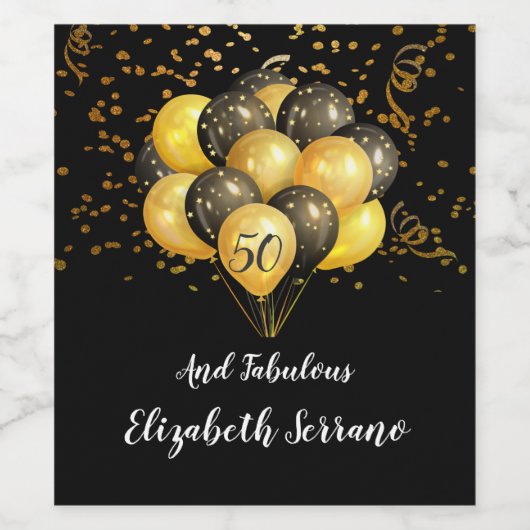 50e verjaardag goud en zwart wijn etiket (Enkel label)