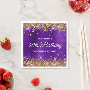 50e Verjaardag Goud Glitter Paarse Folie Servet
