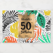 50e verjaardag goud op kleurrijke Planten Mini Likeurfles Etiket (Enkel label)