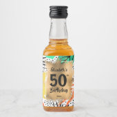 50e verjaardag goud op kleurrijke Planten Mini Likeurfles Etiket (Voorkant)