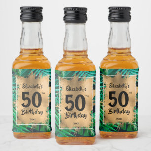 50e verjaardag goud op tropische Planten Mini Likeurfles Etiket