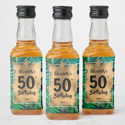 50e verjaardag goud op tropische Planten Mini Likeurfles Etiket (Flessen)
