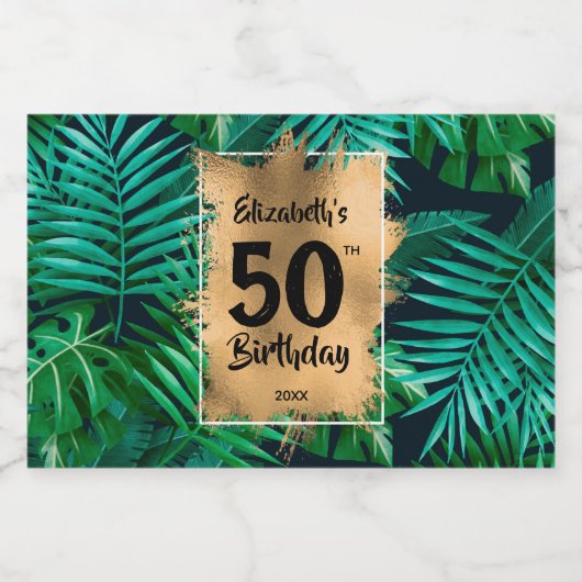 50e verjaardag goud op tropische Planten Mini Likeurfles Etiket (Enkel label)