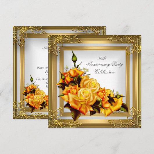 50e verjaardag Goud Oranje Wit Elegant Kaart (Voorkant / Achterkant)