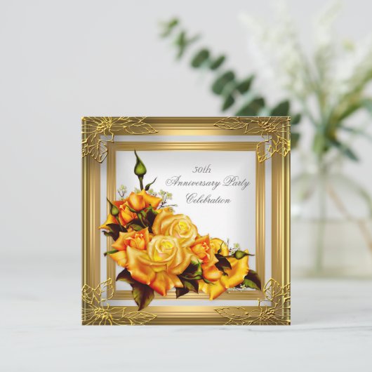 50e verjaardag Goud Oranje Wit Elegant Kaart (Staand voorkant)
