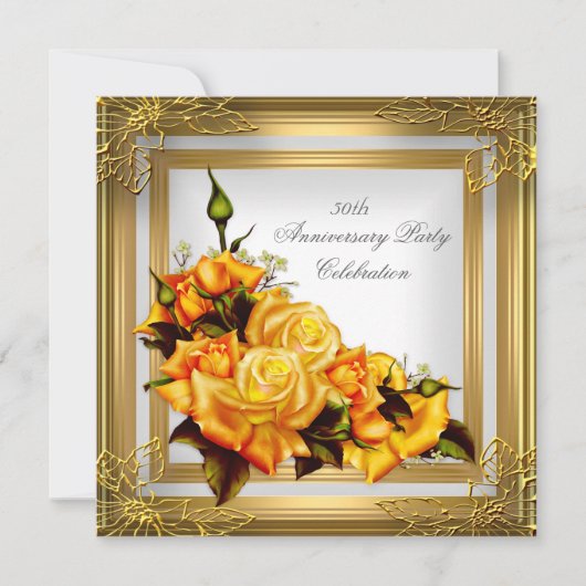 50e verjaardag Goud Oranje Wit Elegant Kaart (Voorkant)