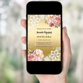 50e verjaardag goud roze bloemstukken kaart