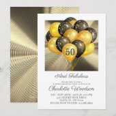 50e Verjaardag Goud Zwart Glitter Metaalachtig Kaart (Voorkant / Achterkant)