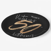 50e verjaardag Goud Zwart Modern Sassy Elegant Papieren Bordje (Gekanteld)