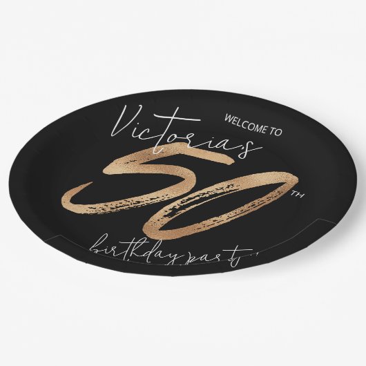 50e verjaardag Goud Zwart Modern Sassy Elegant Papieren Bordje (Gekanteld)