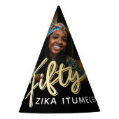 50e verjaardag Goud Zwart Persoonlijke foto naam Feesthoedjes (Voorkant)