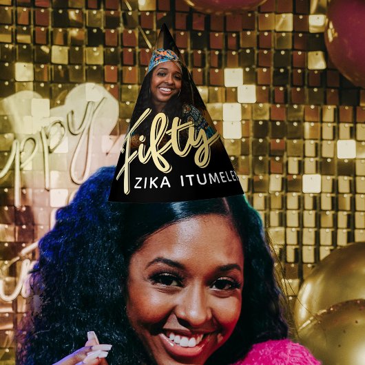 50e verjaardag Goud Zwart Persoonlijke foto naam Feesthoedjes