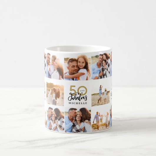 50e verjaardag goud zwarte foto collage chic koffiemok (Center)