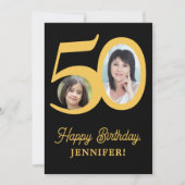 50e verjaardag goud zwarte foto gepersonaliseerd kaart (Voorkant)