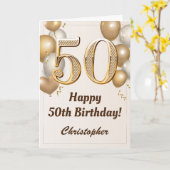 50e verjaardag goudballonnen en Confetti verjaarda Kaart (Gele Bloem)