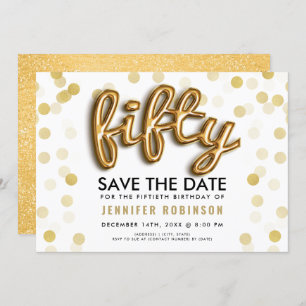 50e verjaardag goudballonnen Glitter Confetti Kaart