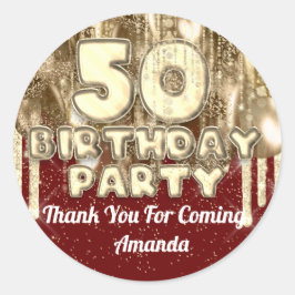 50e verjaardag Gouden BALLONS Dank je wel burgundy Ronde Sticker