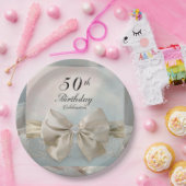 50e verjaardag Gouden boog Elegante Bloemen Wervel Papieren Bordje (Feest)