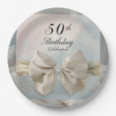 50e verjaardag Gouden boog Elegante Bloemen Wervel Papieren Bordje (Voorkant)