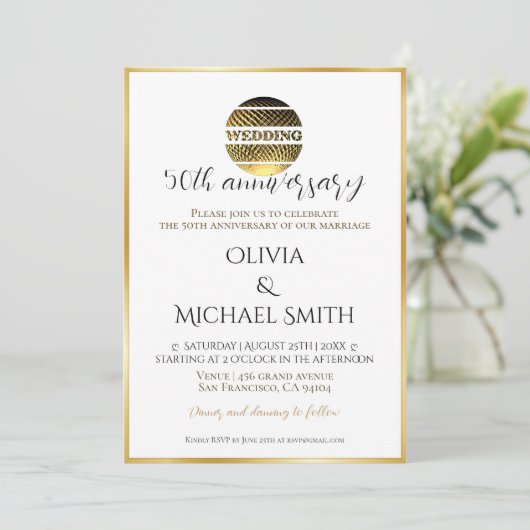50e verjaardag gouden bruiloft uitnodiging (Staand voorkant)