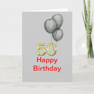 50e verjaardag Gouden cijfers Ballonnen Blank Kaar Kaart