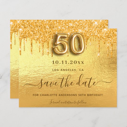 50e verjaardag gouden druppels Bewaar de datumkaar (Voorkant / Achterkant)