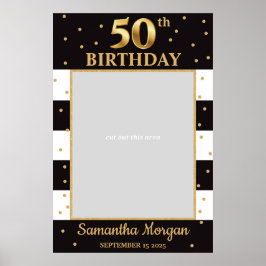 50e verjaardag Gouden en Zwarte Fotoprop Frame Poster