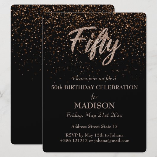 50e verjaardag Gouden Glitter Kaart (Voorkant / Achterkant)
