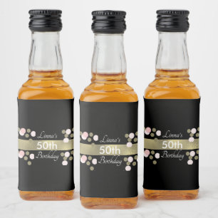 50e verjaardag Gouden Glitter Nep Roze Feest Water Likeurfles Etiket