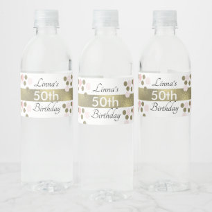 50e Verjaardag Gouden Glitter Nep Roze Feest Waterfles Etiket