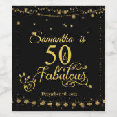50e verjaardag Gouden Glitter Zwart 50 Fabulous Wijn Etiket (Enkel label)
