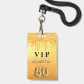 50e verjaardag gouden glittersparels badge (Voorzijde met lanyard)