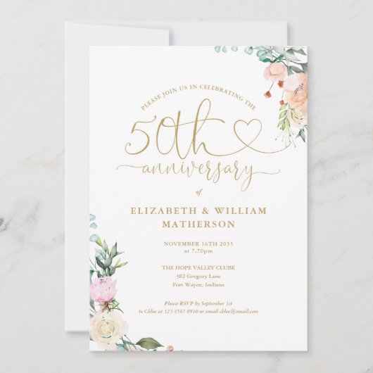 50e verjaardag Gouden Hart Bloem Foto Kaart (Voorkant)