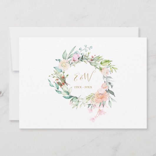 50e verjaardag Gouden Hart Bloemige Monogram Foto Kaart (Achterkant)