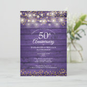 50e verjaardag Gouden Hartjes Slingerlichtjes Hout Kaart (Staand voorkant)