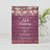 50e verjaardag Gouden Hartjes Slingerlichtjes Rust Kaart (Staand voorkant)