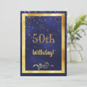 50e verjaardag gouden lijst blauw kaart (Staand voorkant)