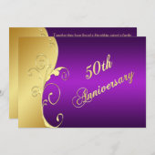 50e verjaardag Gouden Rollen met Paars Kaart (Voorkant / Achterkant)