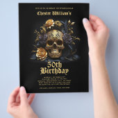 50E VERJAARDAG GOUDEN SCHEDEL ROZEN HALLOWEEN PART FLYER (Hand)