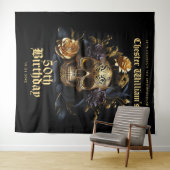 50E VERJAARDAG GOUDEN SKEDEL ROZEN HALLOWEEN FEEST WANDKLEED (In Situ (horizontaal))