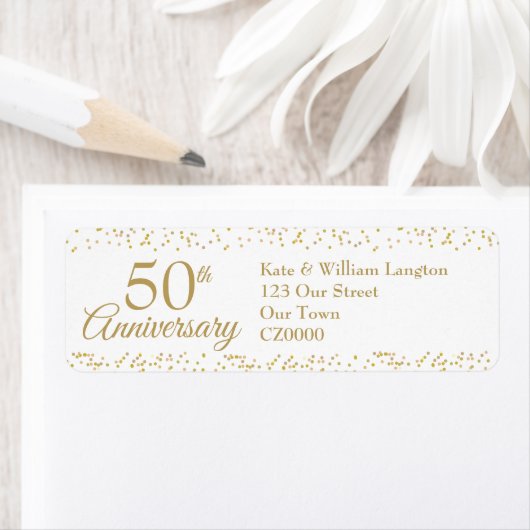 50e verjaardag Gouden Stof Confetti Retouradres Etiket (Insitu)