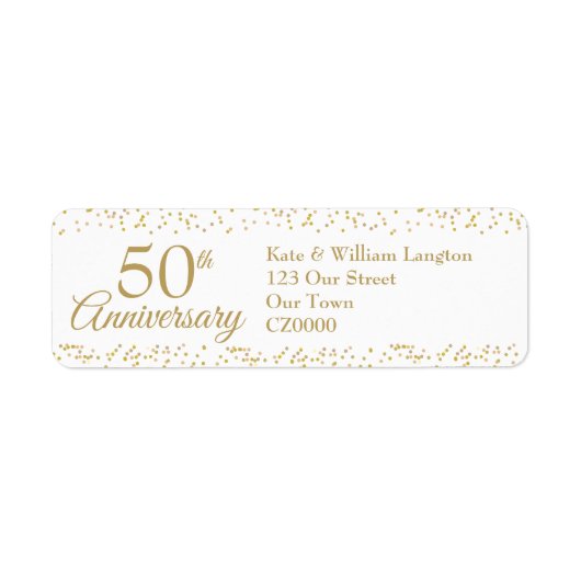 50e verjaardag Gouden Stof Confetti Retouradres Etiket (Voorkant)