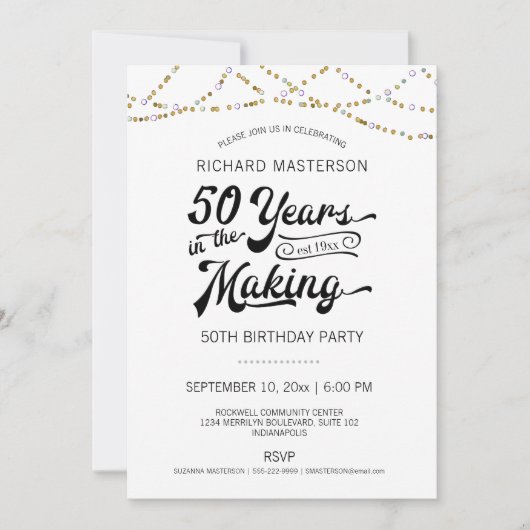 50e verjaardag gouden string lichten kaart (Voorkant)