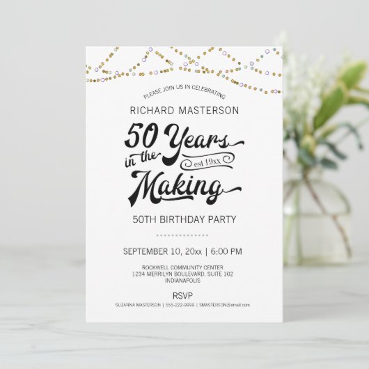 50e verjaardag gouden string lichten kaart (Staand voorkant)
