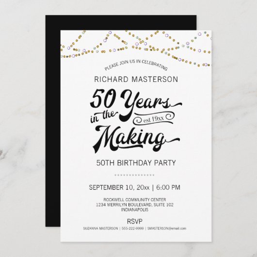 50e verjaardag gouden string lichten kaart (Voorkant / Achterkant)