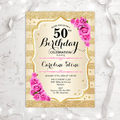 50e verjaardag - Gouden Stripes Rozen Uitnodiging