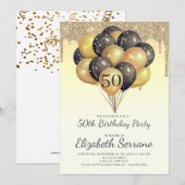 50e verjaardag gouden zwarte ballonnen Glitterschi Kaart (Voorkant / Achterkant)