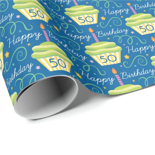 50e verjaardag Graphic Cupcake Cadeaupapier (Rol Hoek)