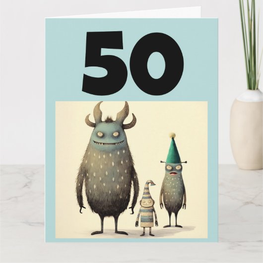 50E VERJAARDAG GRAPPIG WENSKAART KAART (Voorkant)